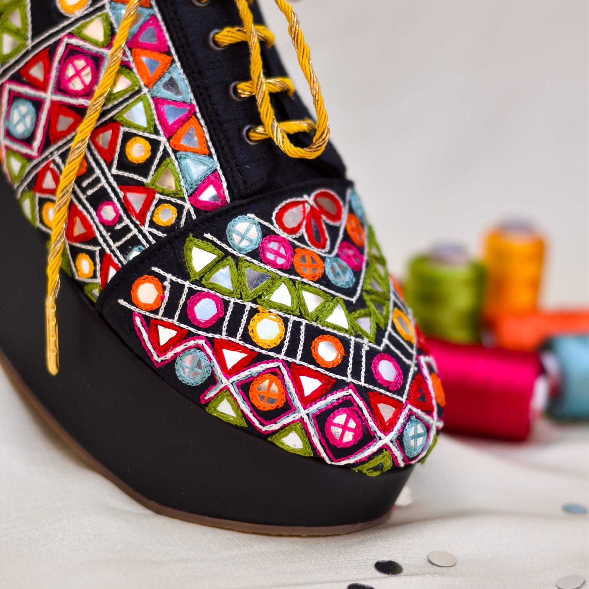 Mirror work designer sneakers with heels for Navratri Dance