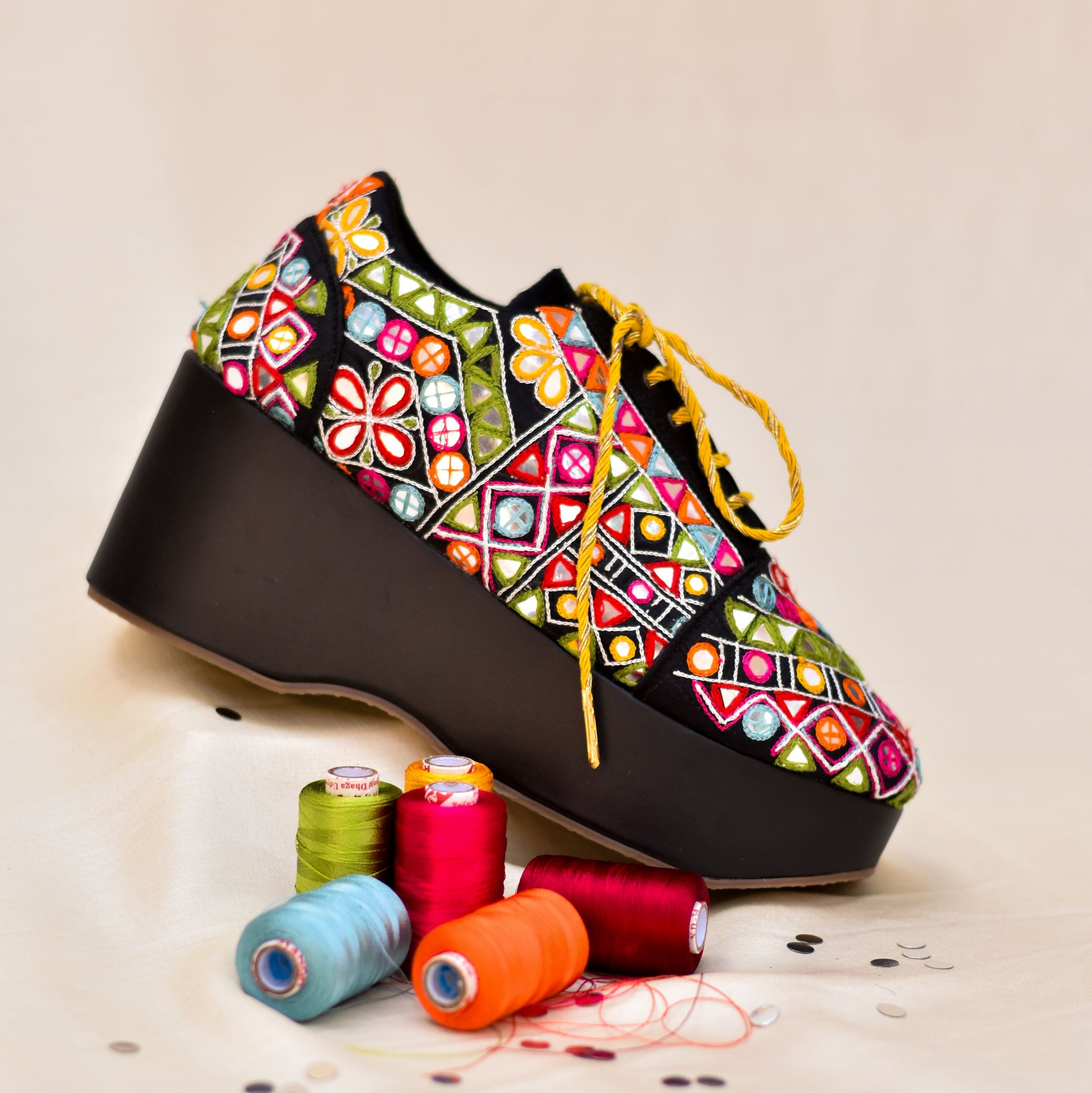 Colourful festive shoes for Indian Garba and wedding dance 