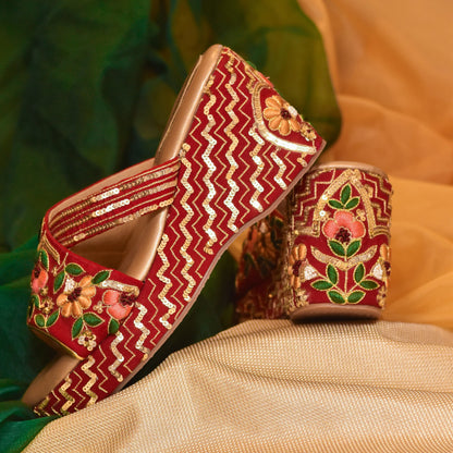 Floral budget bridal heels for designer lehenga