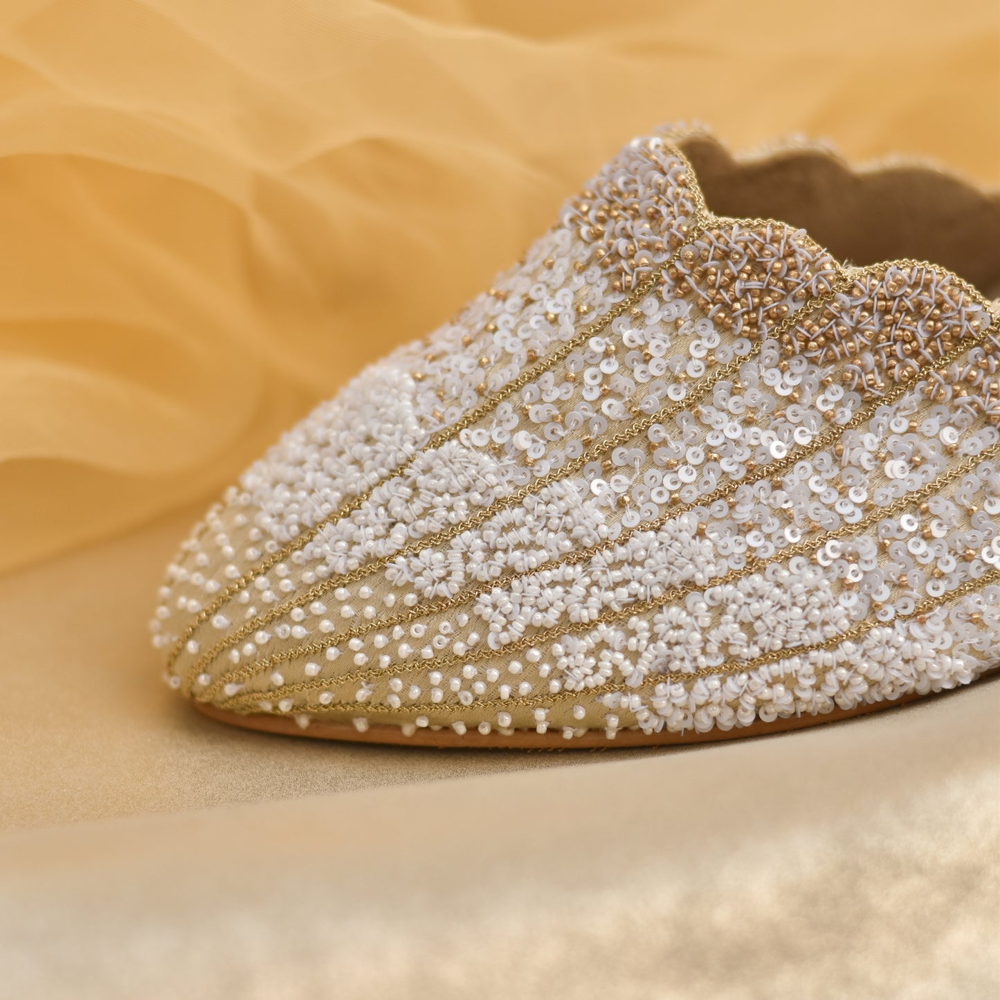 Embroidered White Beaded Mules Wedding Shoes