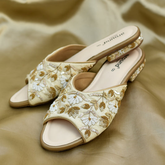 Neutral colour bridal flats in slip on pattern