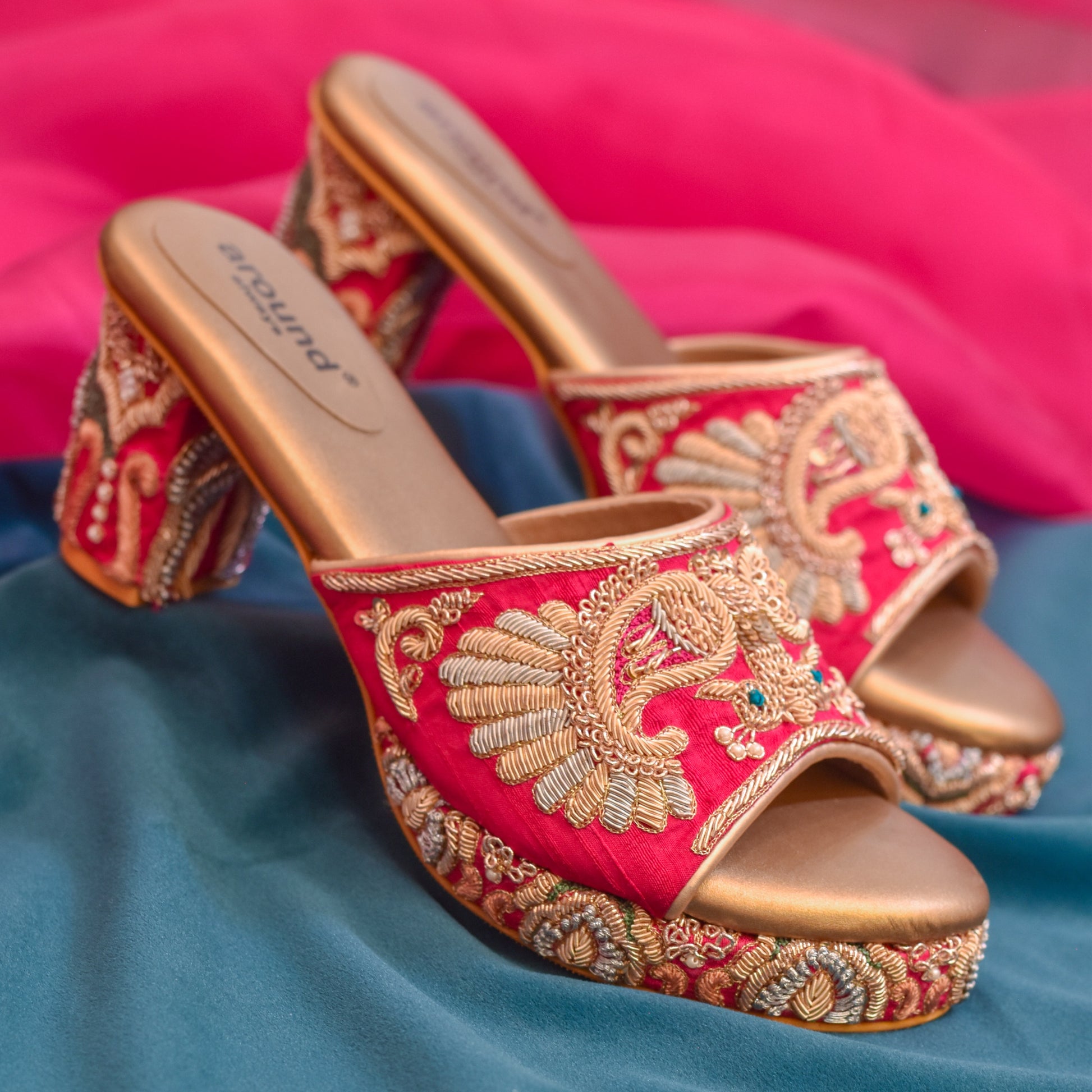 Rani pink embroidered bridal heels for Indian women