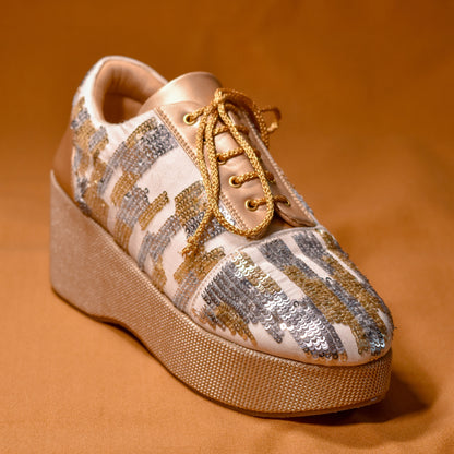 Silver golden embroidered Indian sneakers with heels