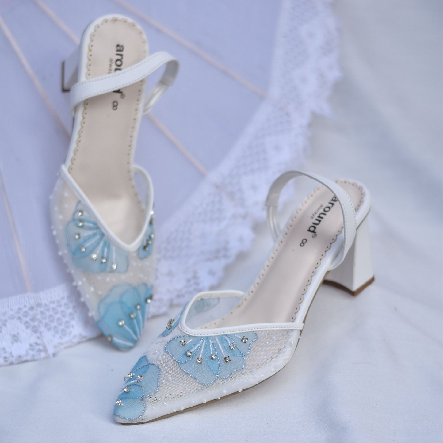 White mesh mules for brides worldwide