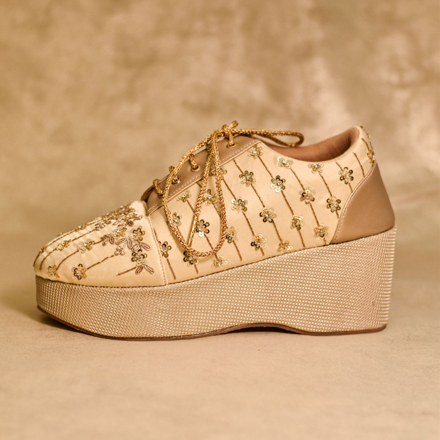 Golden Sequins and Zardosi Sneaker Wedges for Indian weddings