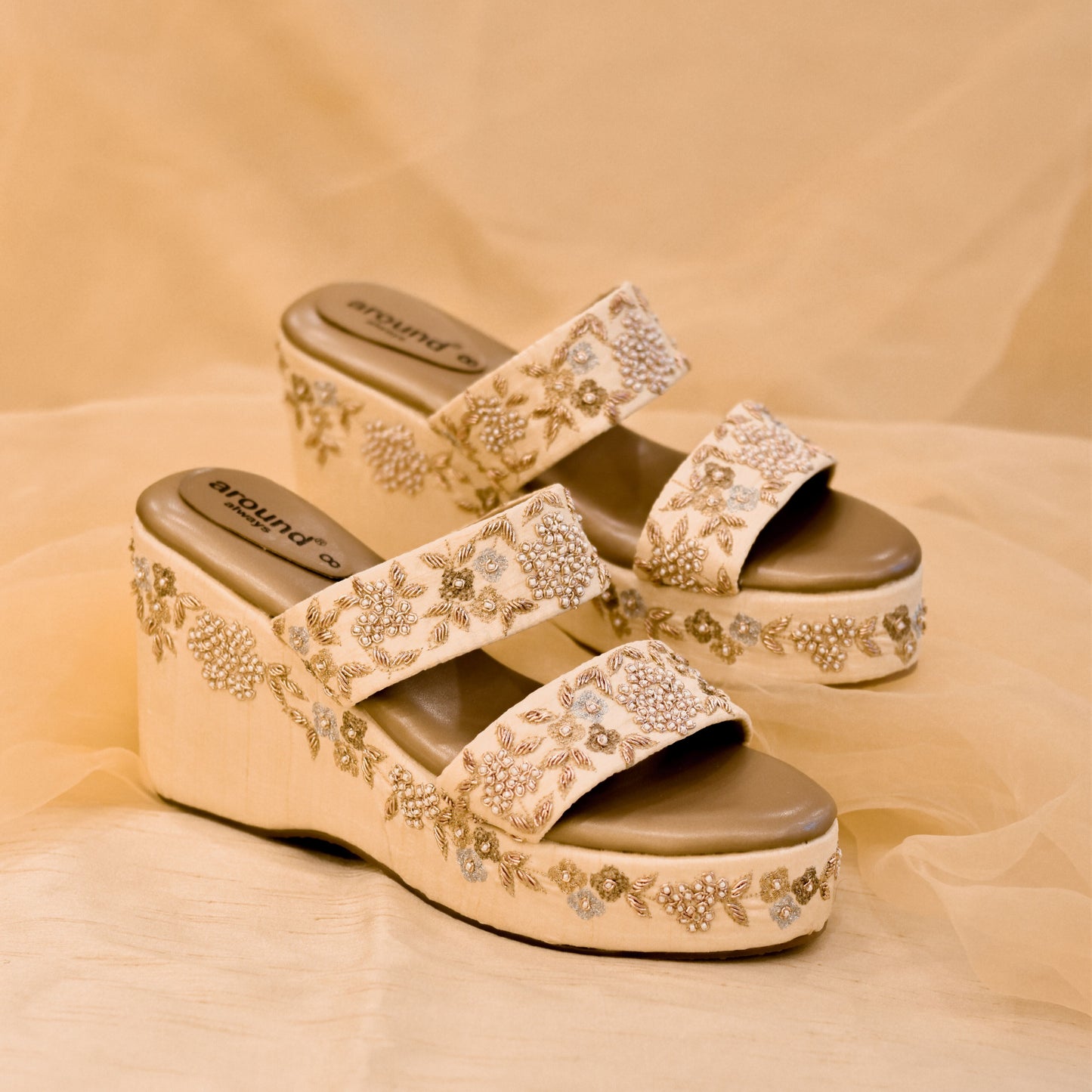 Golden zardosi handwork high heel wedges