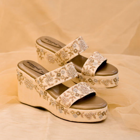 Golden zardosi handwork high heel wedges