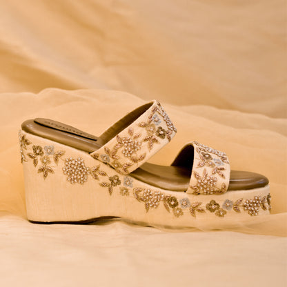 Custom heel height golden wedges for weddings