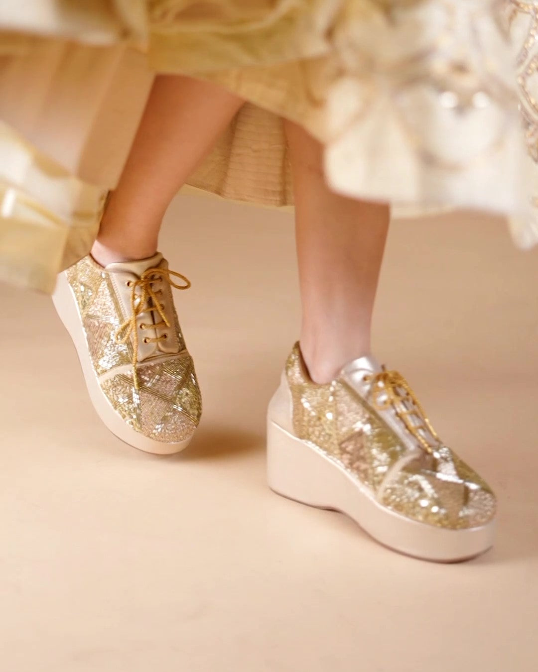 Golden Wedding Sneakers with Custom Heel Height and Supreme Comfort