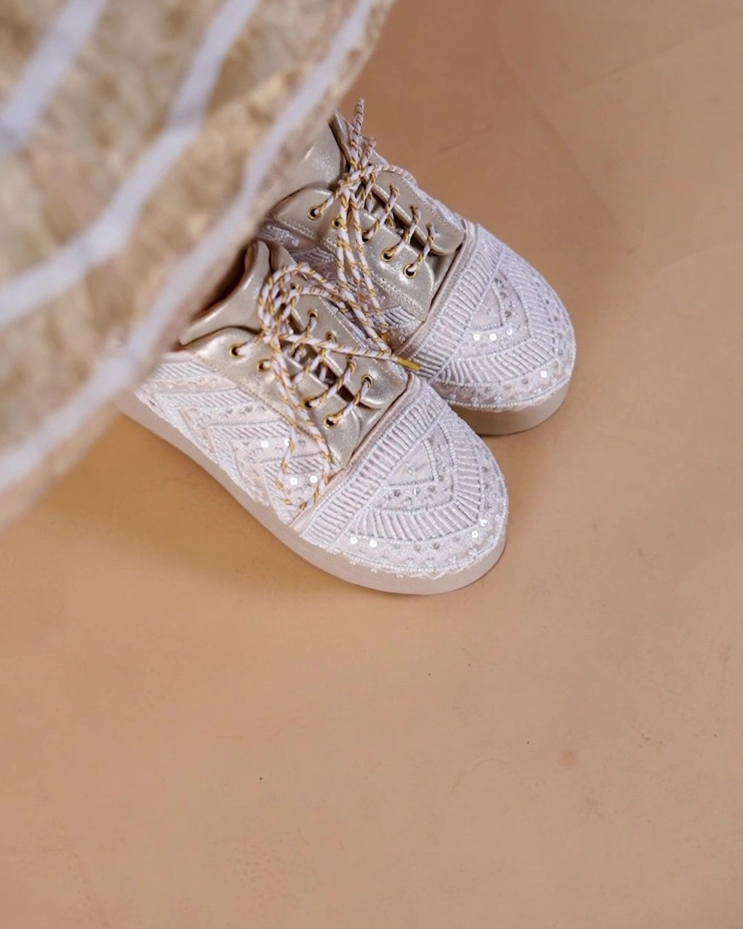 Ivory Nude Embellished Sneakers for Weddings 