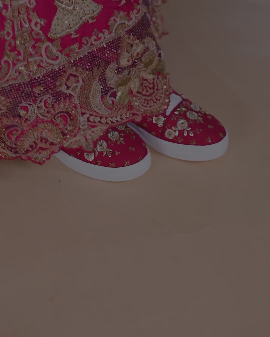 Embellished Indian Sneakers in bridal red colour and golden sequins