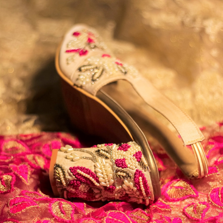 Buy Beige Embroidered Cira Peep Toe Sandals by Around Always Online at Aza  Fashions.